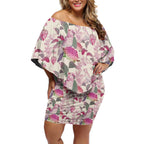 Pink Cockatoo Australia Off Shoulder Short Dress Tropical Flowers - Seamless Pattern