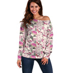 Pink Cockatoo Australia Off Shoulder Sweater Tropical Flowers - Seamless Pattern