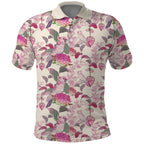 Pink Cockatoo Australia Polo Shirt Tropical Flowers - Seamless Pattern