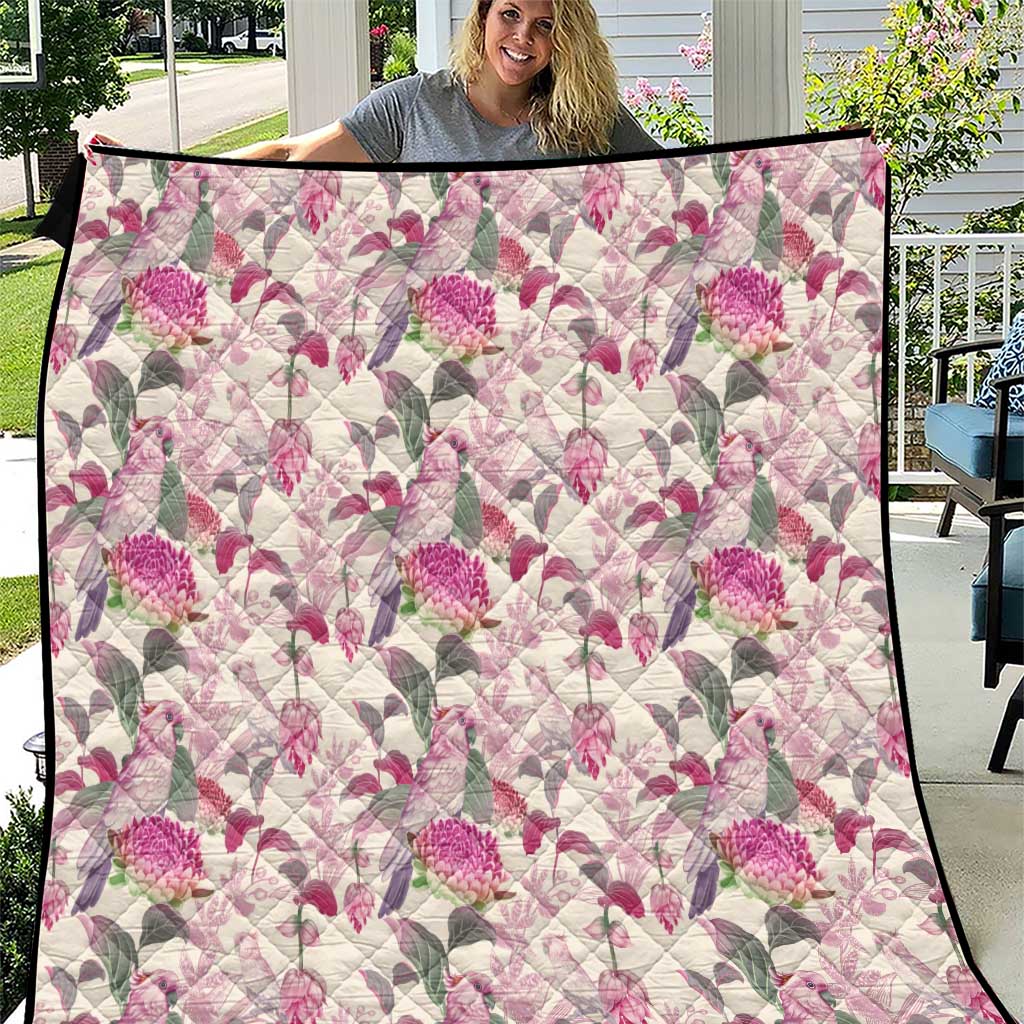 Pink Cockatoo Australia Quilt Tropical Flowers - Seamless Pattern