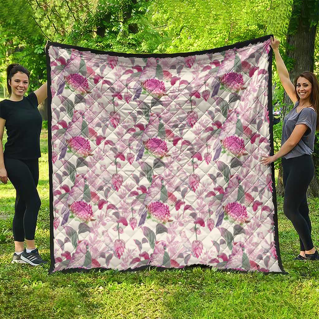 Pink Cockatoo Australia Quilt Tropical Flowers - Seamless Pattern