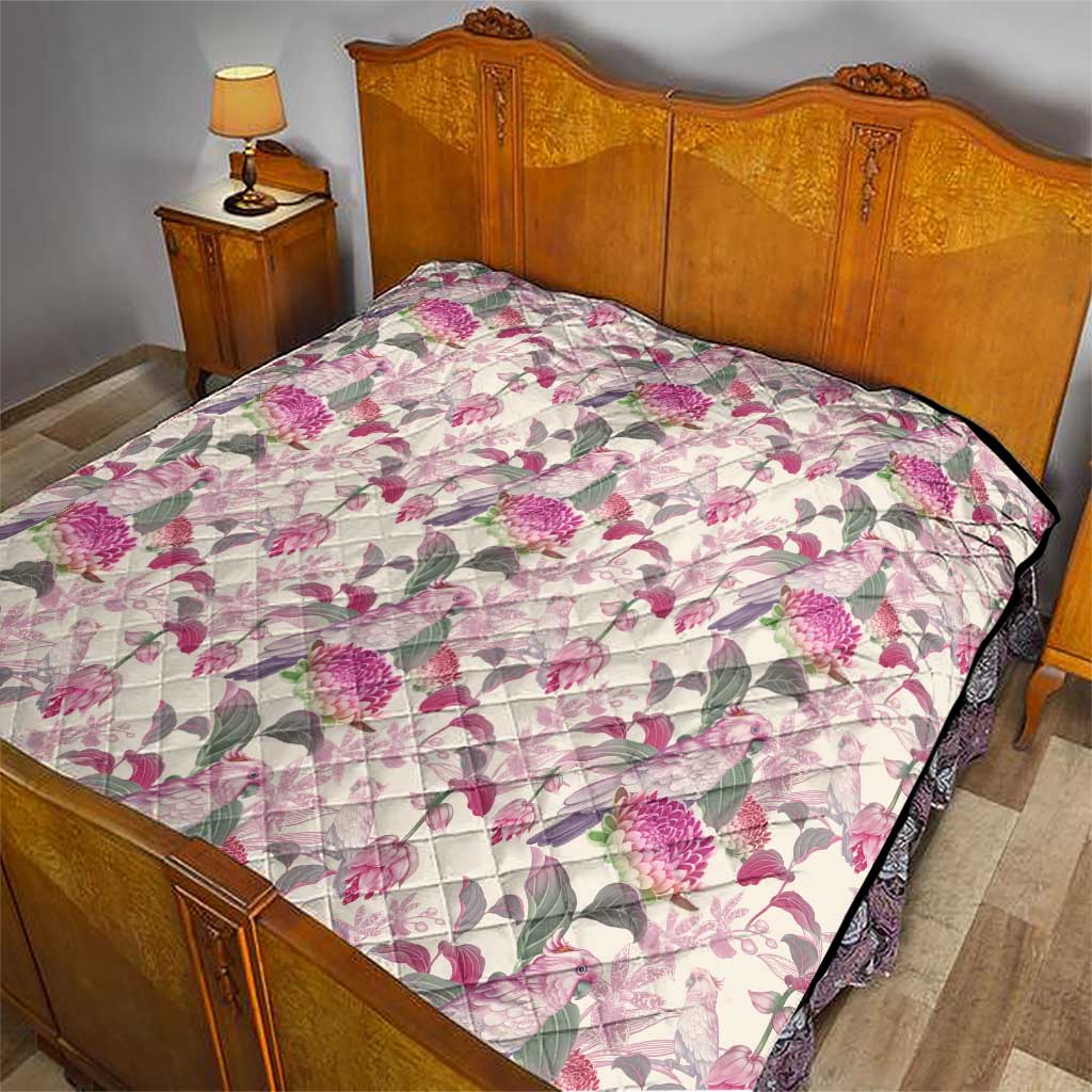 Pink Cockatoo Australia Quilt Tropical Flowers - Seamless Pattern