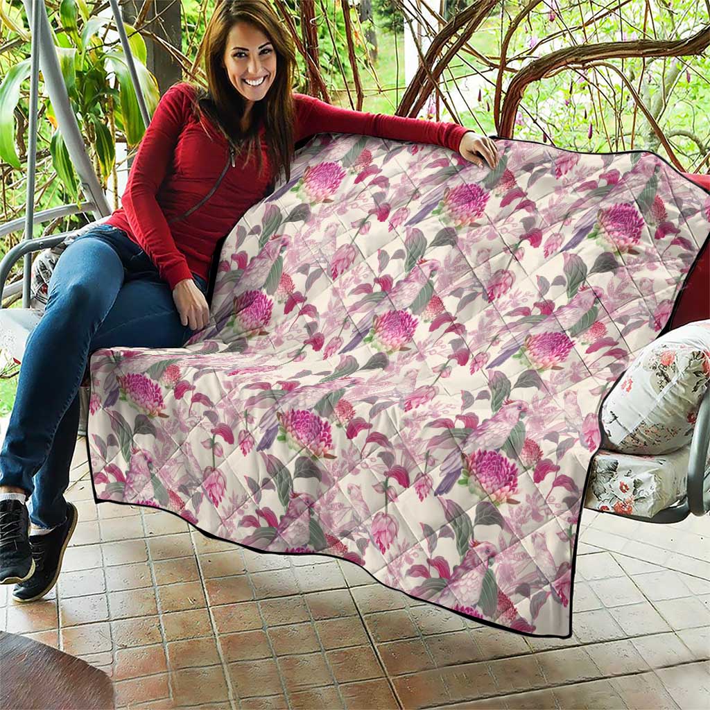 Pink Cockatoo Australia Quilt Tropical Flowers - Seamless Pattern