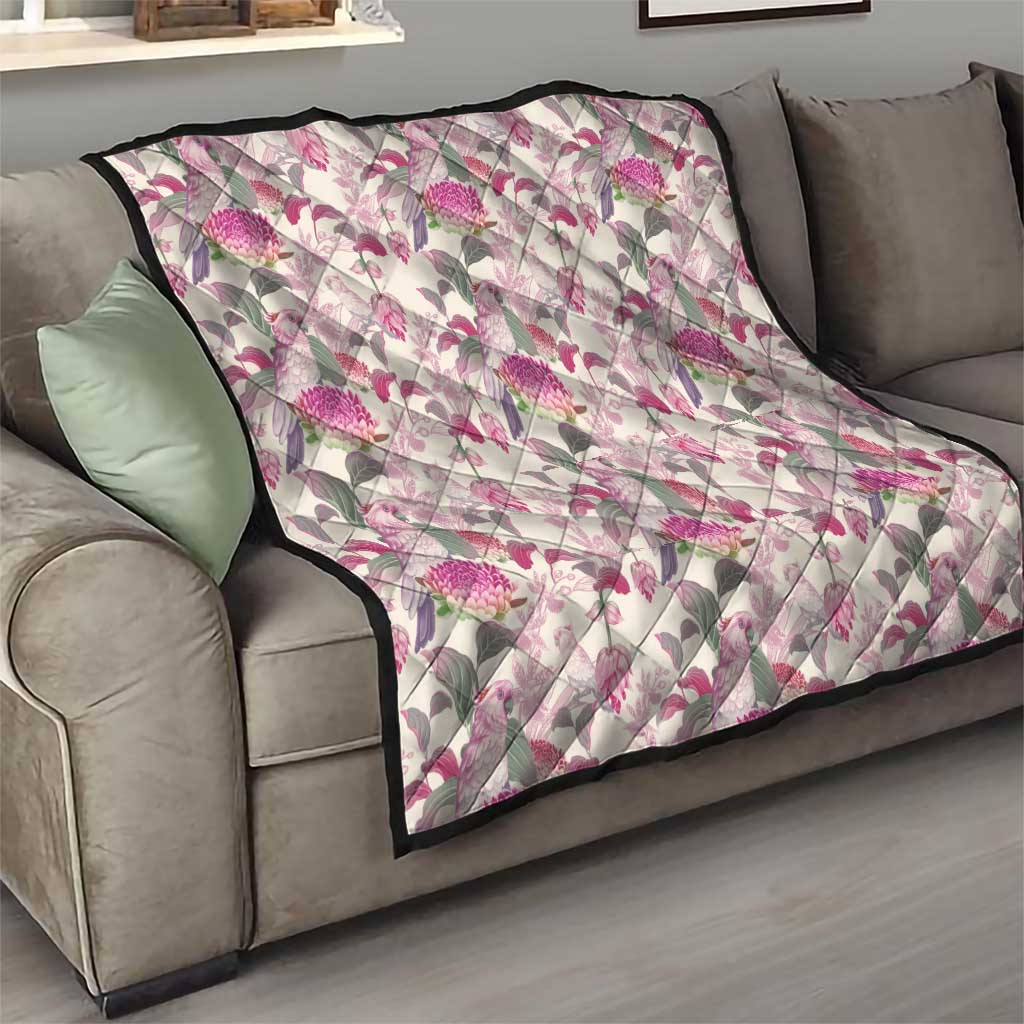 Pink Cockatoo Australia Quilt Tropical Flowers - Seamless Pattern