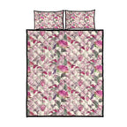 Pink Cockatoo Australia Quilt Bed Set Tropical Flowers - Seamless Pattern