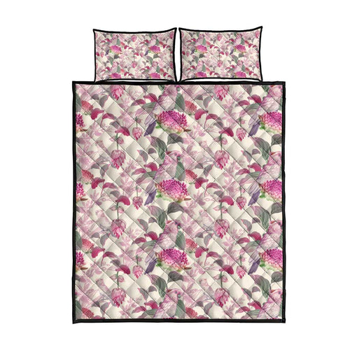 Pink Cockatoo Australia Quilt Bed Set Tropical Flowers - Seamless Pattern
