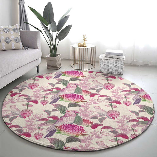 Pink Cockatoo Australia Round Carpet Tropical Flowers - Seamless Pattern