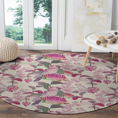 Pink Cockatoo Australia Round Carpet Tropical Flowers - Seamless Pattern