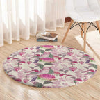 Pink Cockatoo Australia Round Carpet Tropical Flowers - Seamless Pattern