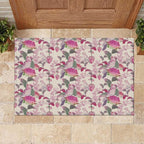 Pink Cockatoo Australia Rubber Doormat Tropical Flowers - Seamless Pattern