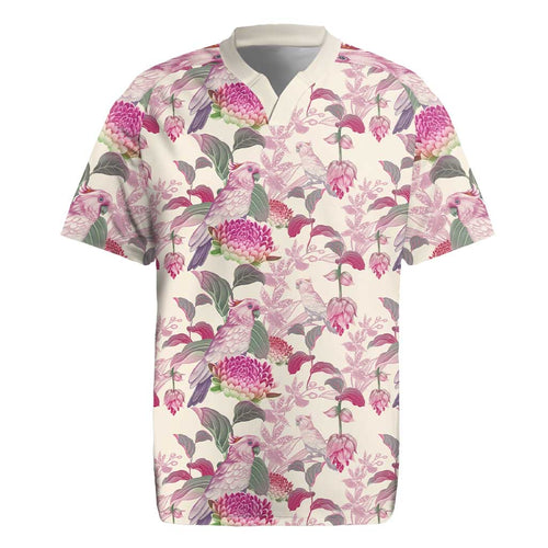 Pink Cockatoo Australia Rugby Jersey Tropical Flowers - Seamless Pattern