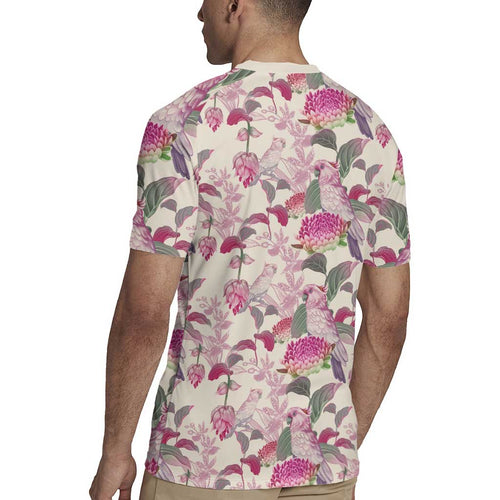 Pink Cockatoo Australia Rugby Jersey Tropical Flowers - Seamless Pattern