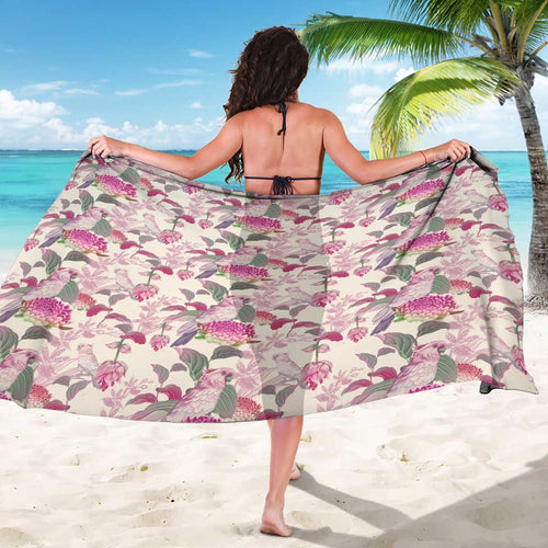 Pink Cockatoo Australia Sarong Tropical Flowers - Seamless Pattern
