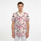 Pink Cockatoo Australia Scrub Top Tropical Flowers - Seamless Pattern - Aussie Hoodie