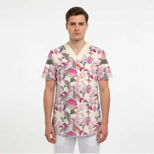 Pink Cockatoo Australia Scrub Top Tropical Flowers - Seamless Pattern - Aussie Hoodie