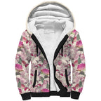 Pink Cockatoo Australia Sherpa Hoodie Tropical Flowers - Seamless Pattern