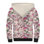 Pink Cockatoo Australia Sherpa Hoodie Tropical Flowers - Seamless Pattern