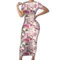 Pink Cockatoo Australia Short Sleeve Bodycon Dress Tropical Flowers - Seamless Pattern