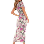 Pink Cockatoo Australia Short Sleeve Bodycon Dress Tropical Flowers - Seamless Pattern