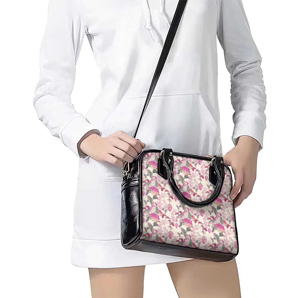 Pink Cockatoo Australia Shoulder Handbag Tropical Flowers - Seamless Pattern