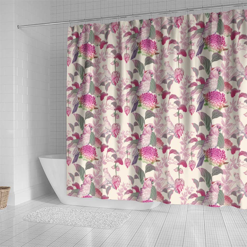 Pink Cockatoo Australia Shower Curtain Tropical Flowers - Seamless Pattern