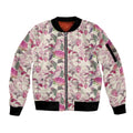 Pink Cockatoo Australia Sleeve Zip Bomber Jacket Tropical Flowers - Seamless Pattern