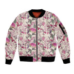 Pink Cockatoo Australia Sleeve Zip Bomber Jacket Tropical Flowers - Seamless Pattern