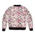 Pink Cockatoo Australia Sleeve Zip Bomber Jacket Tropical Flowers - Seamless Pattern