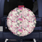 Pink Cockatoo Australia Spare Tire Cover Tropical Flowers - Seamless Pattern