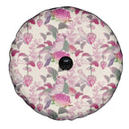 Pink Cockatoo Australia Spare Tire Cover Tropical Flowers - Seamless Pattern