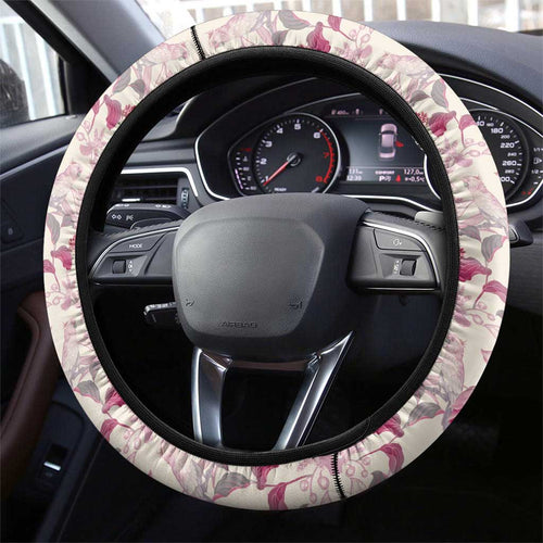 Pink Cockatoo Australia Steering Wheel Cover Tropical Flowers - Seamless Pattern