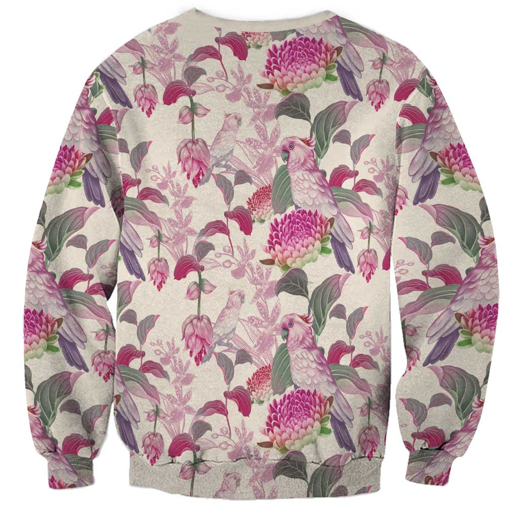 Pink Cockatoo Australia Sweatshirt Tropical Flowers - Seamless Pattern