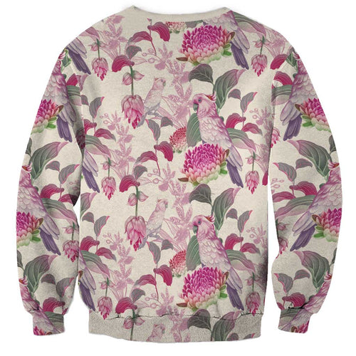 Pink Cockatoo Australia Sweatshirt Tropical Flowers - Seamless Pattern