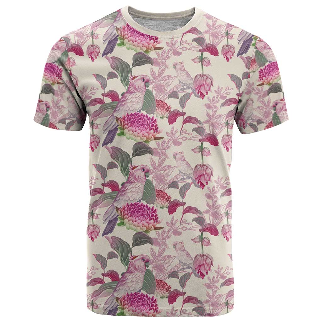 Pink Cockatoo Australia T Shirt Tropical Flowers - Seamless Pattern