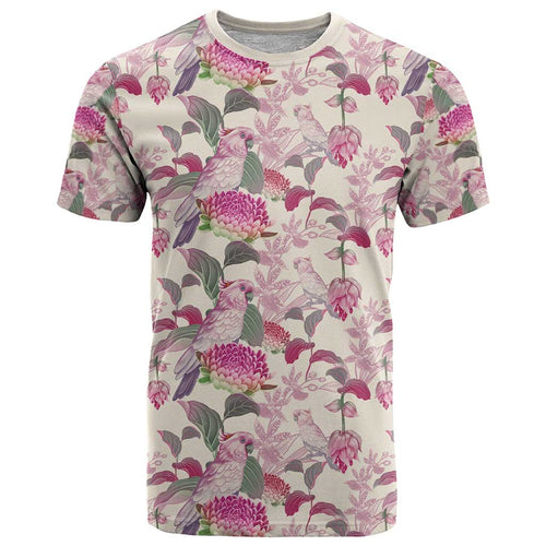 Pink Cockatoo Australia T Shirt Tropical Flowers - Seamless Pattern