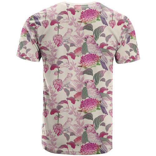Pink Cockatoo Australia T Shirt Tropical Flowers - Seamless Pattern