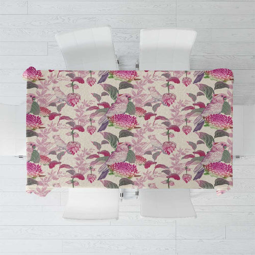Pink Cockatoo Australia Tablecloth Tropical Flowers - Seamless Pattern