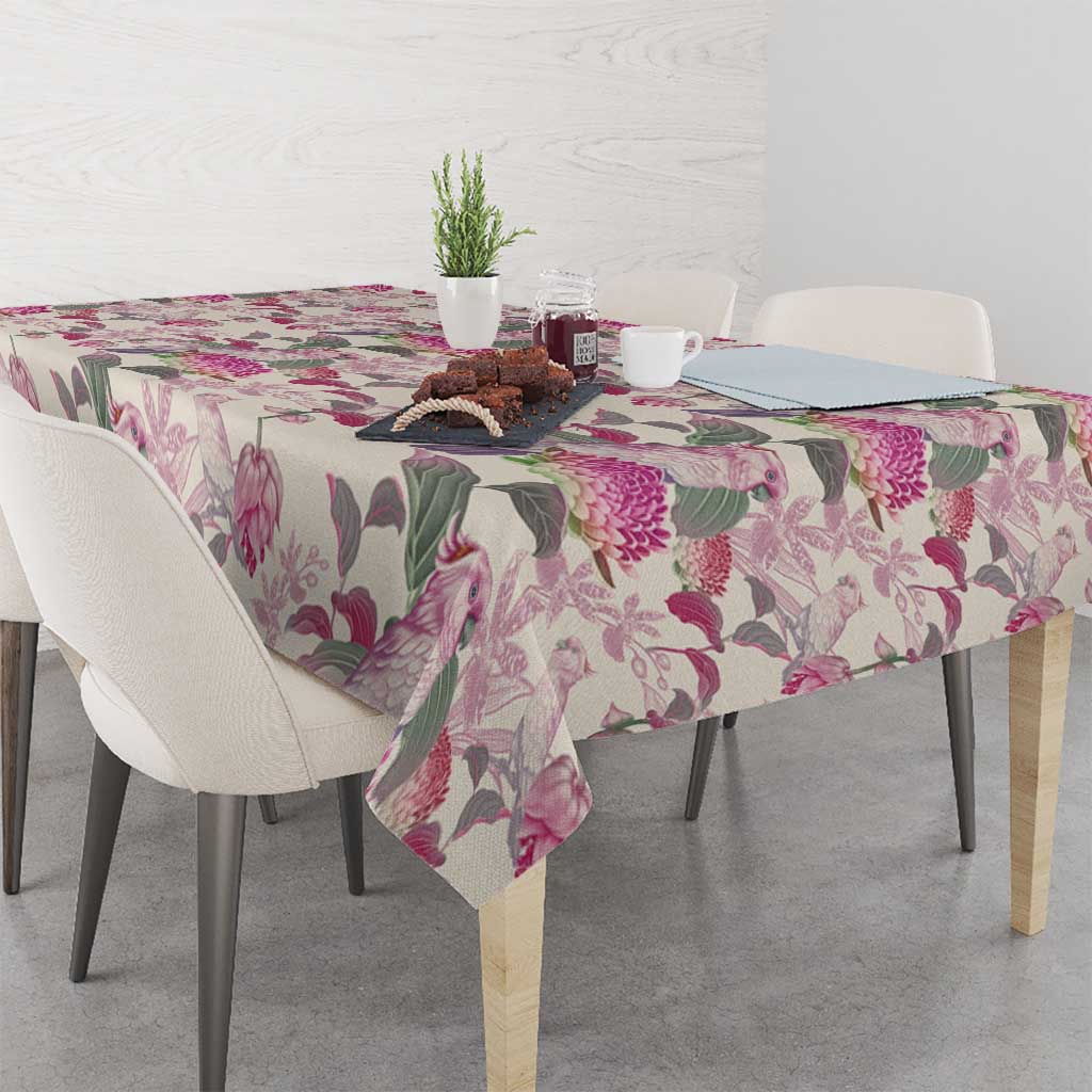 Pink Cockatoo Australia Tablecloth Tropical Flowers - Seamless Pattern