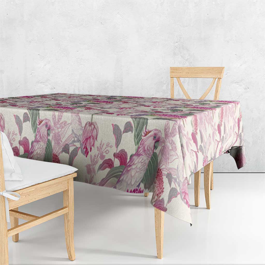 Pink Cockatoo Australia Tablecloth Tropical Flowers - Seamless Pattern