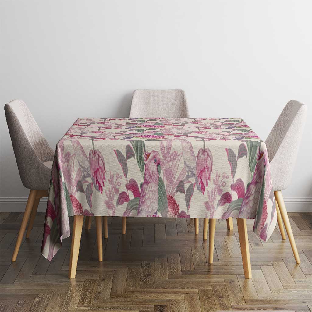 Pink Cockatoo Australia Tablecloth Tropical Flowers - Seamless Pattern