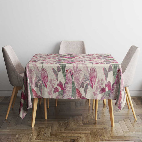 Pink Cockatoo Australia Tablecloth Tropical Flowers - Seamless Pattern