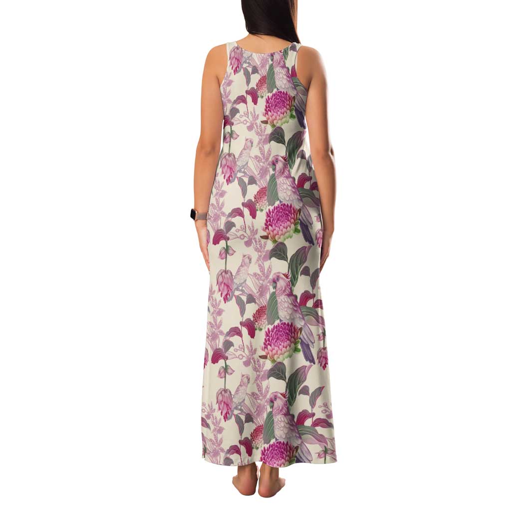 Pink Cockatoo Australia Tank Maxi Dress Tropical Flowers - Seamless Pattern