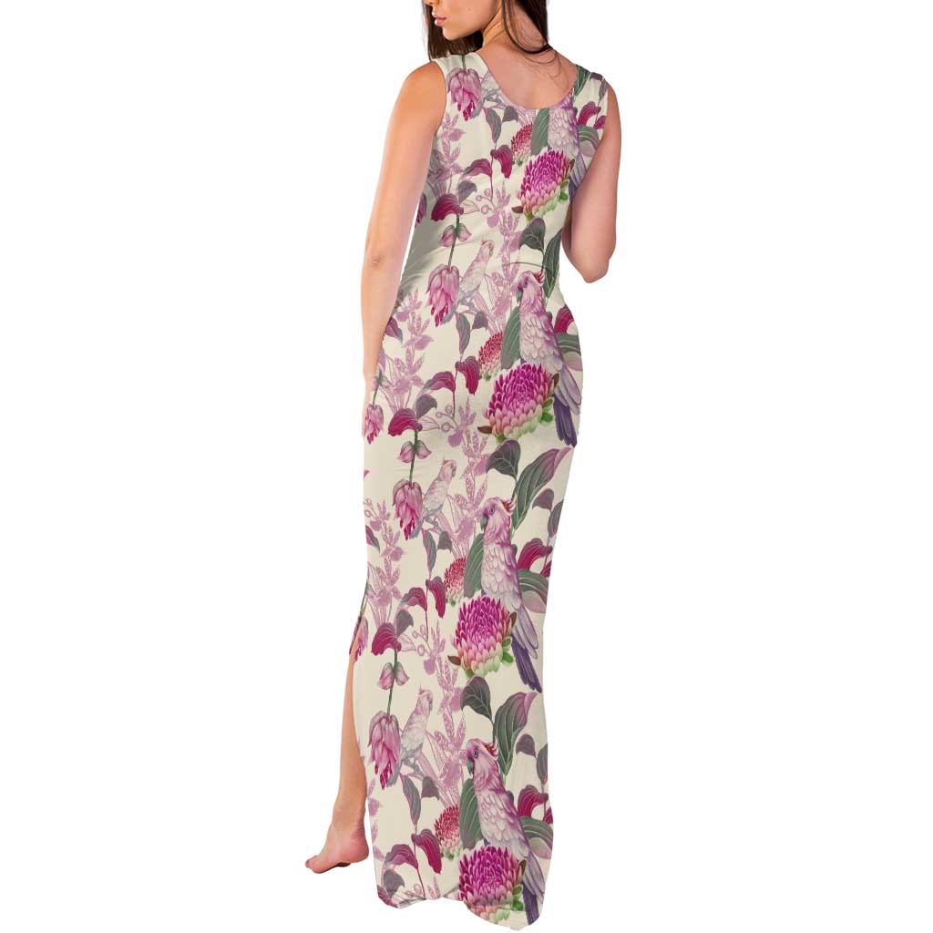 Pink Cockatoo Australia Tank Maxi Dress Tropical Flowers - Seamless Pattern