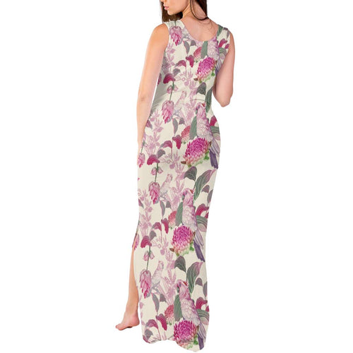 Pink Cockatoo Australia Tank Maxi Dress Tropical Flowers - Seamless Pattern