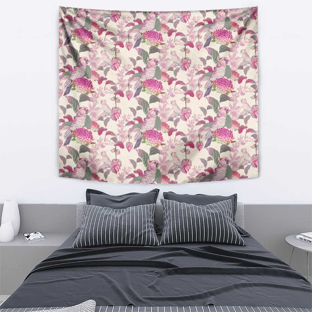 Pink Cockatoo Australia Tapestry Tropical Flowers - Seamless Pattern