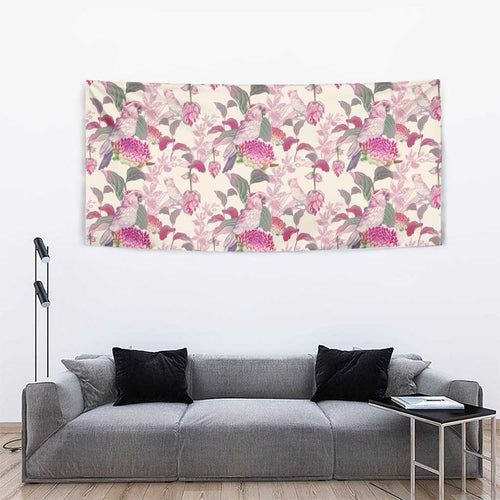 Pink Cockatoo Australia Tapestry Tropical Flowers - Seamless Pattern