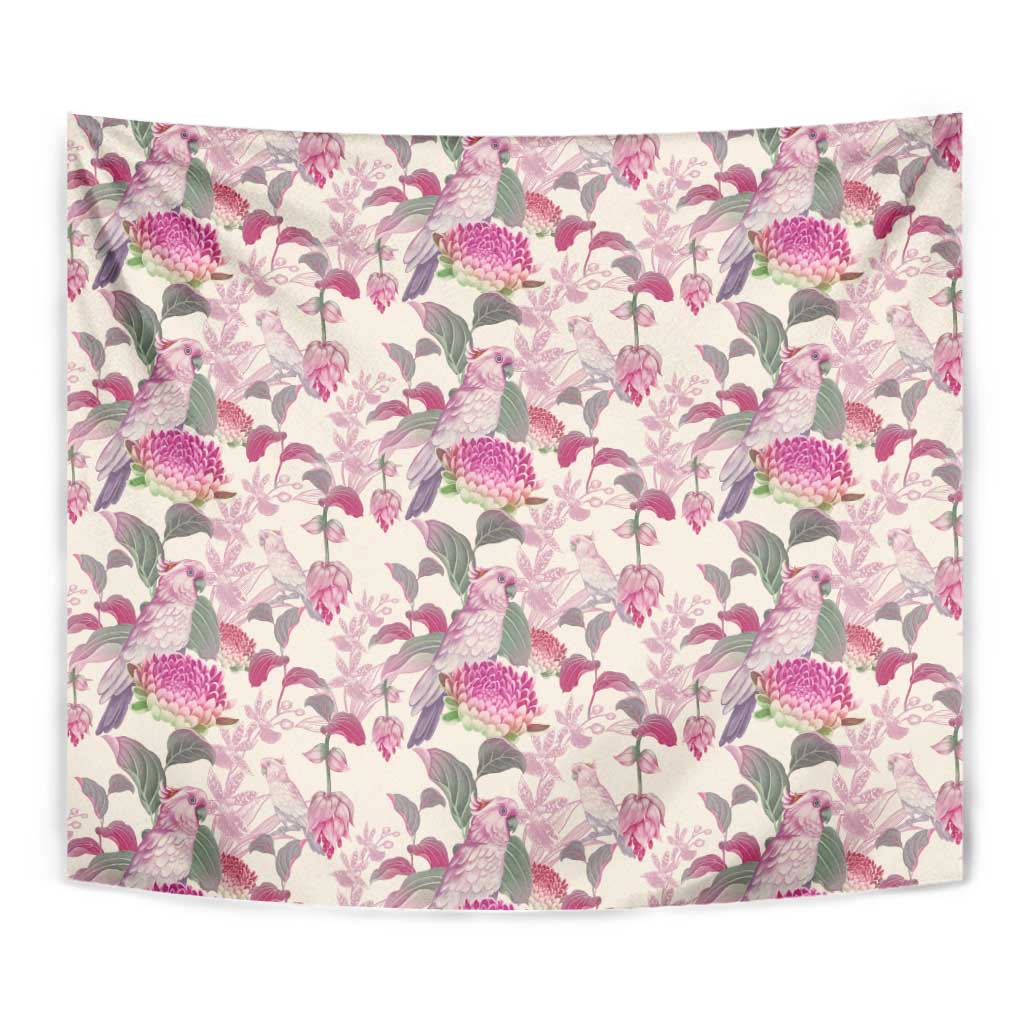 Pink Cockatoo Australia Tapestry Tropical Flowers - Seamless Pattern