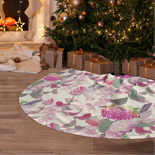 Pink Cockatoo Australia Tree Skirt Tropical Flowers - Seamless Pattern