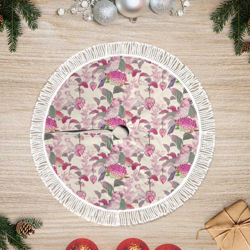 Pink Cockatoo Australia Tree Skirt Tropical Flowers - Seamless Pattern
