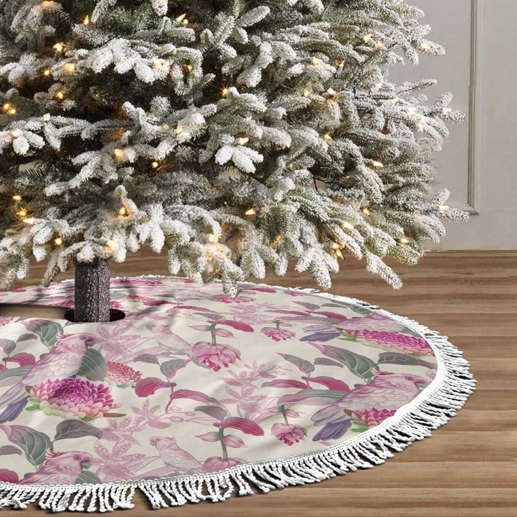Pink Cockatoo Australia Tree Skirt Tropical Flowers - Seamless Pattern
